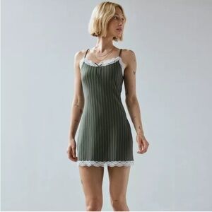Urban Outfitters Green Striped Mini Dress with Lace